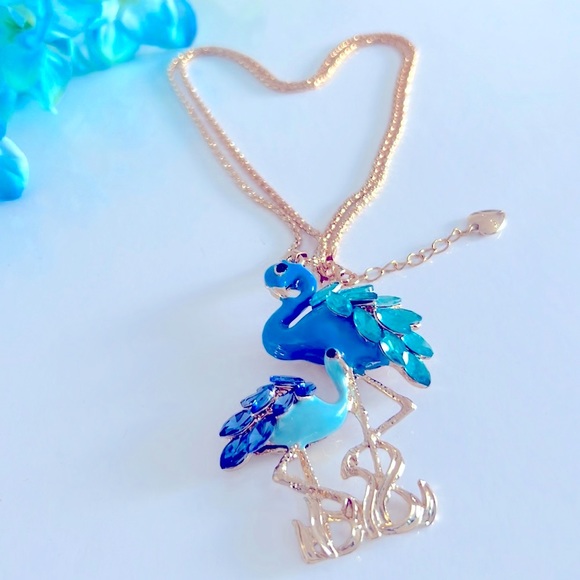 Betsey Johnson Style Necklace Flamingo Crystal Pendant Chain - Picture 3 of 16